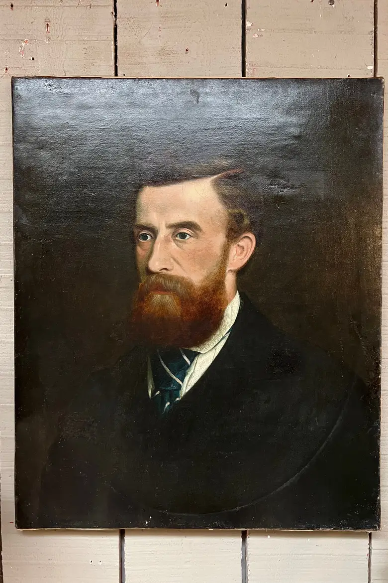 Ancien portrait d’ancêtre homme sur toile Début XXème