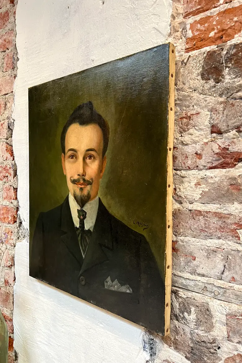Ancien portrait d’ancêtre homme sur toile Début XXème