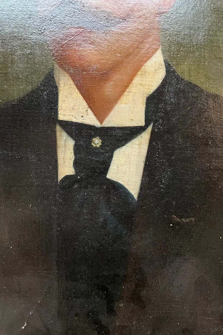 Ancien portrait d’ancêtre homme sur toile Début XXème