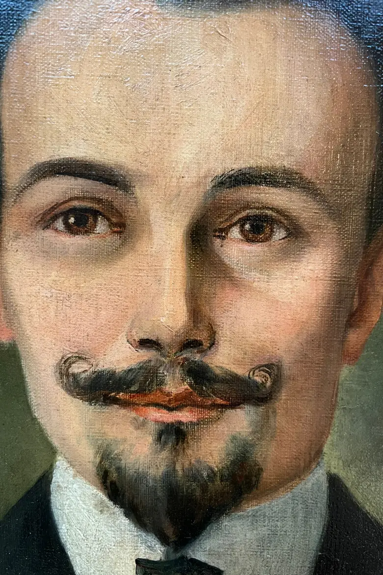 Ancien portrait d’ancêtre homme sur toile Début XXème