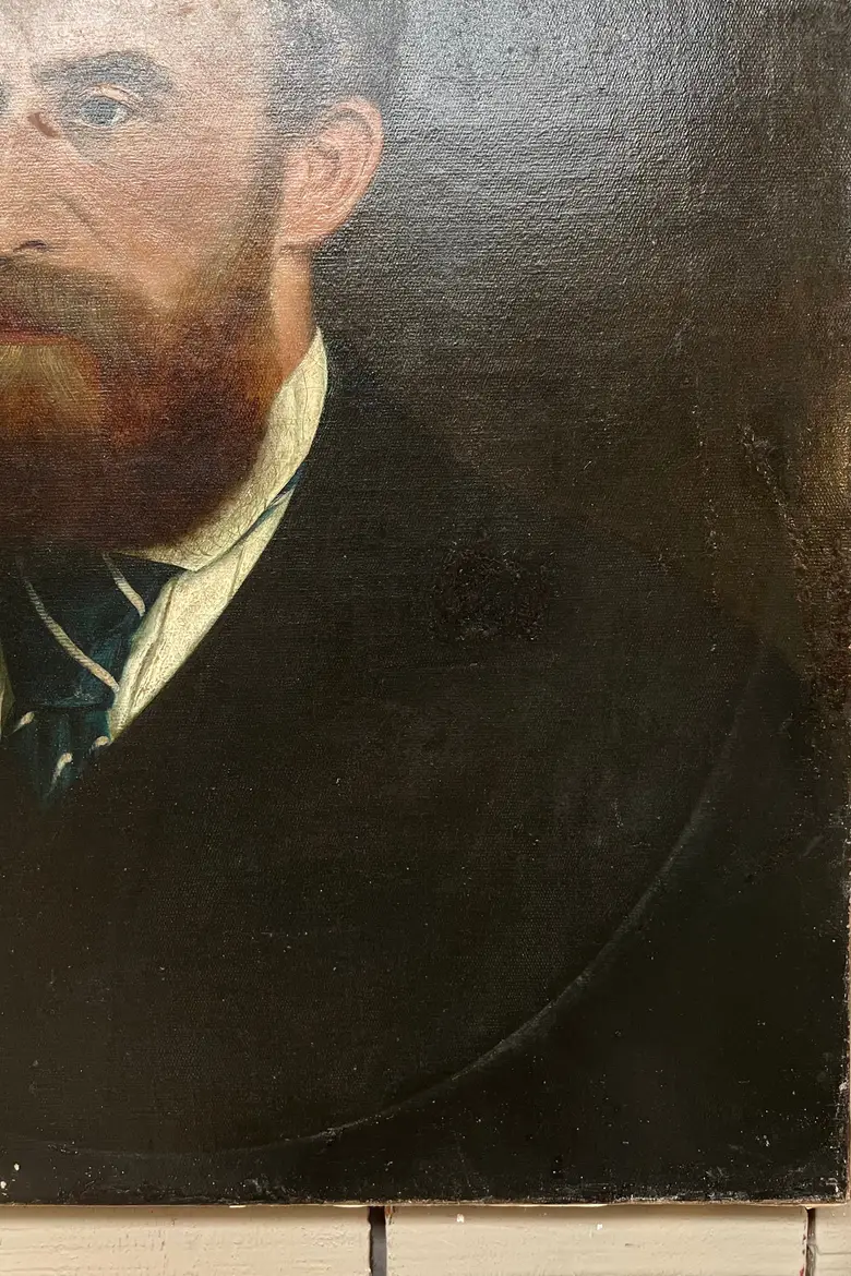 Ancien portrait d’ancêtre homme sur toile Début XXème