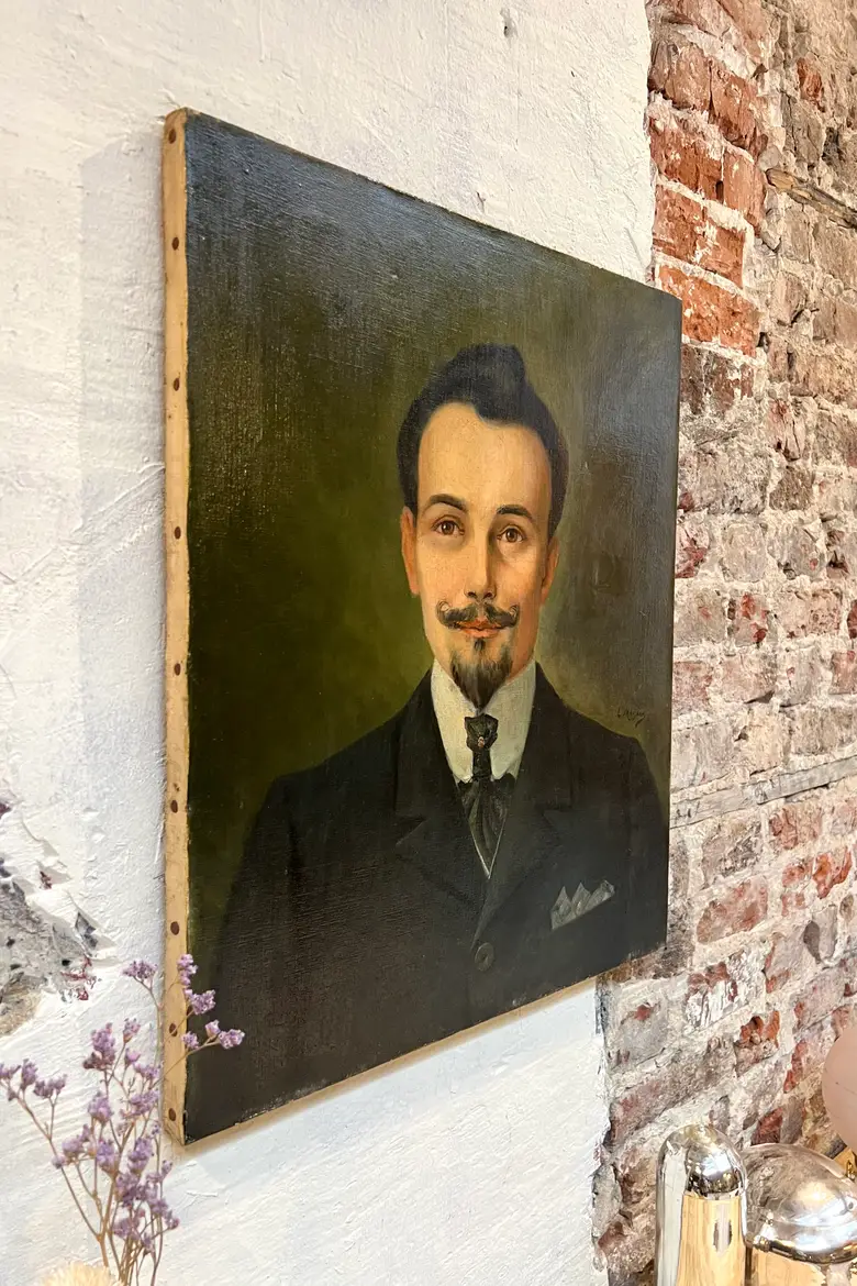Ancien portrait d’ancêtre homme sur toile Début XXème