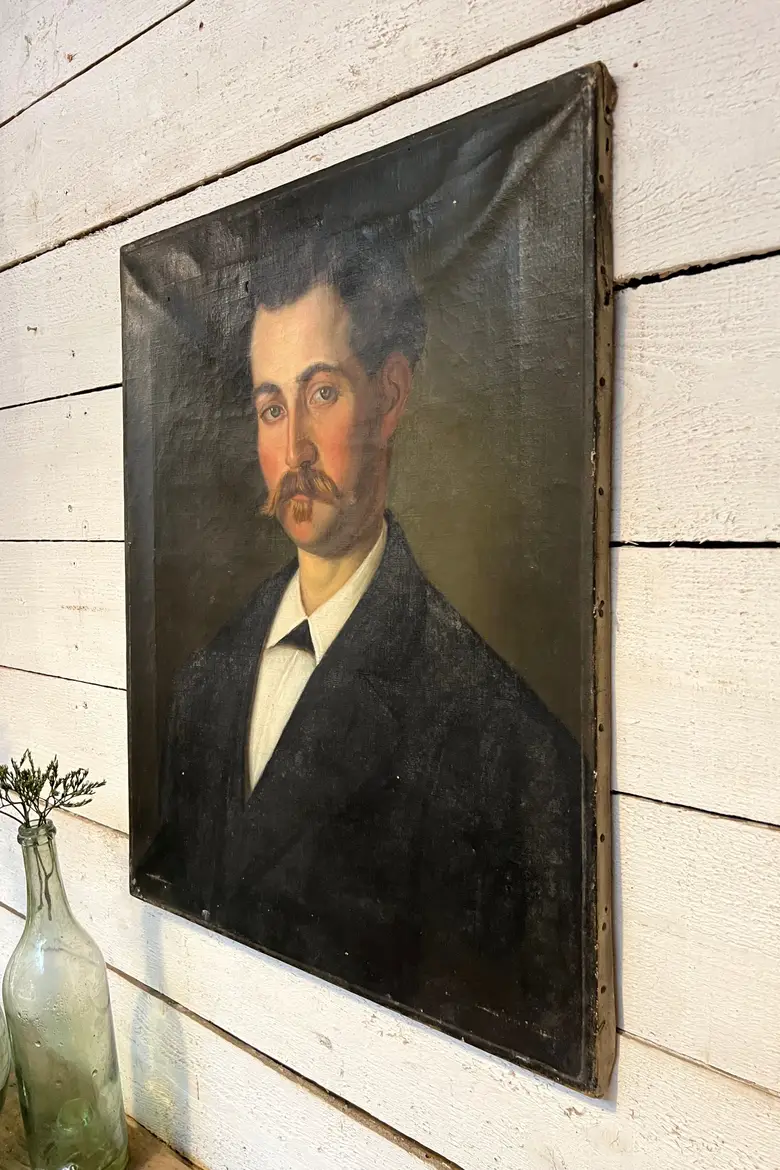 Ancien portrait d’ancêtre sur toile Début XXème