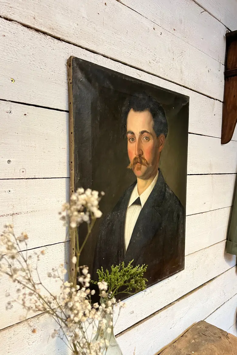 Ancien portrait d’ancêtre sur toile Début XXème