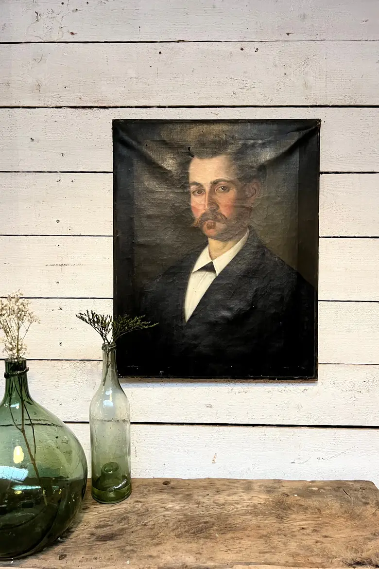 Ancien portrait d’ancêtre sur toile Début XXème