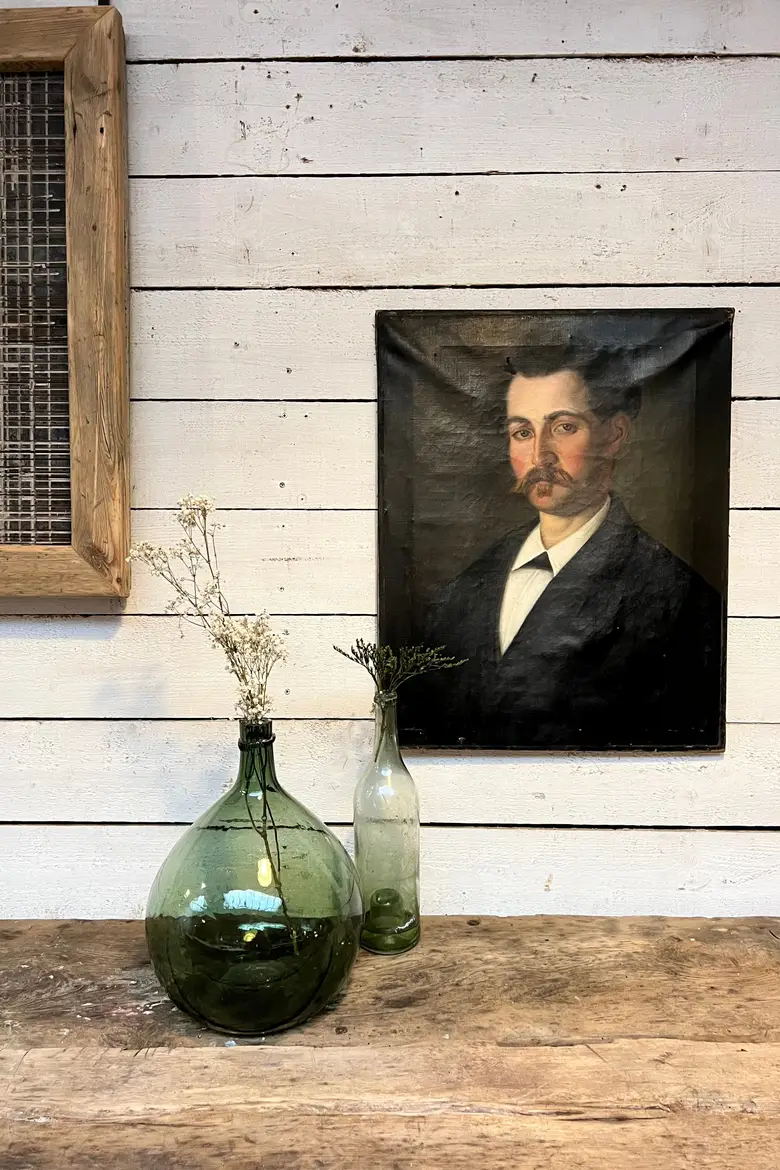 Ancien portrait d’ancêtre sur toile Début XXème