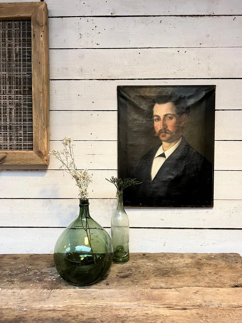 Ancien portrait d’ancêtre sur toile Début XXème