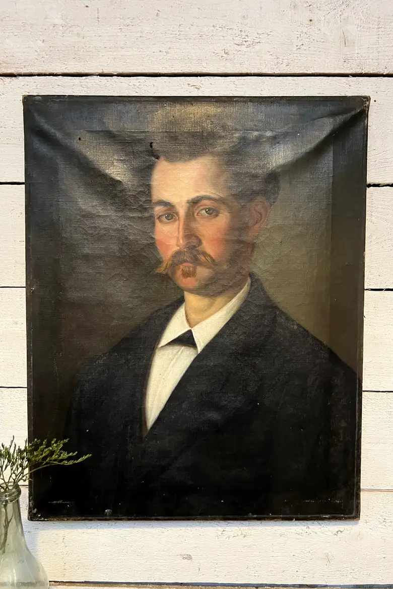 Ancien portrait d’ancêtre sur toile Début XXème