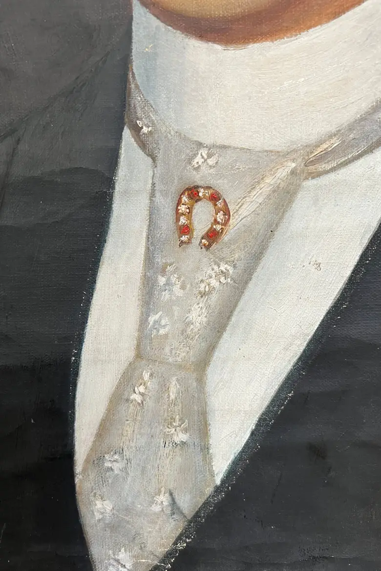 Ancien portrait de jockey sur toile Début XXème