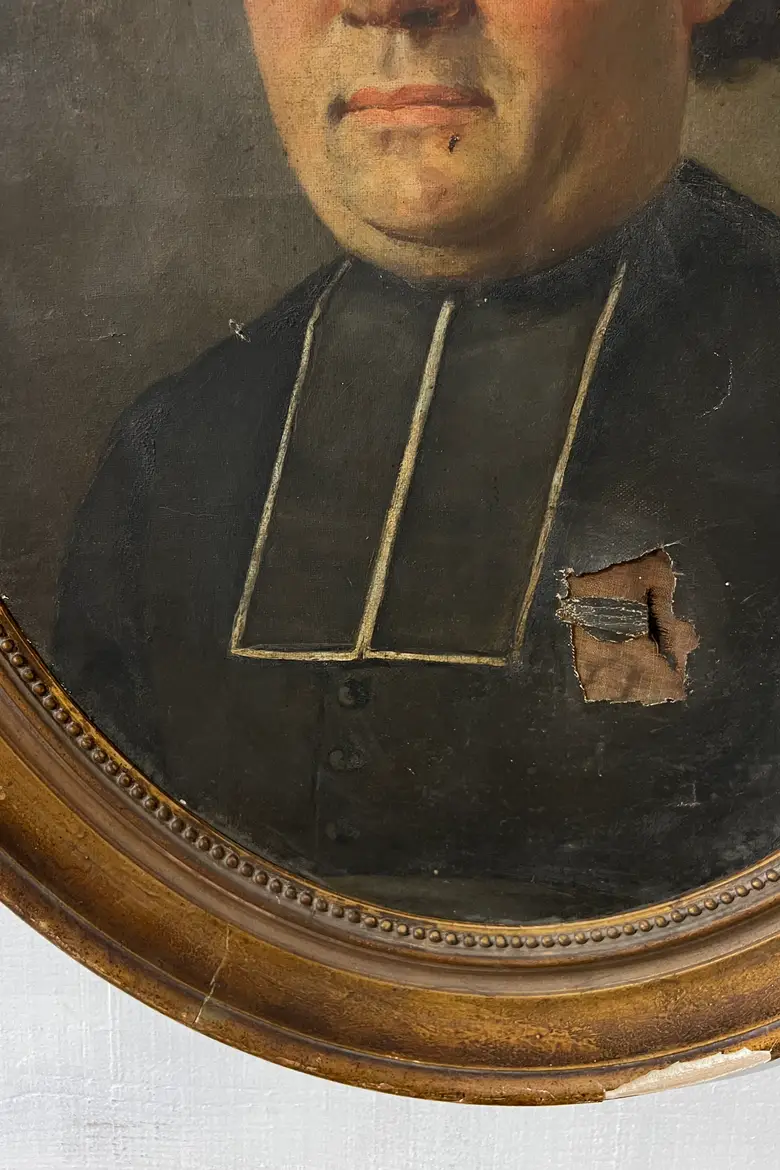 Ancien portrait de prêtre 19ème Huile sur toile