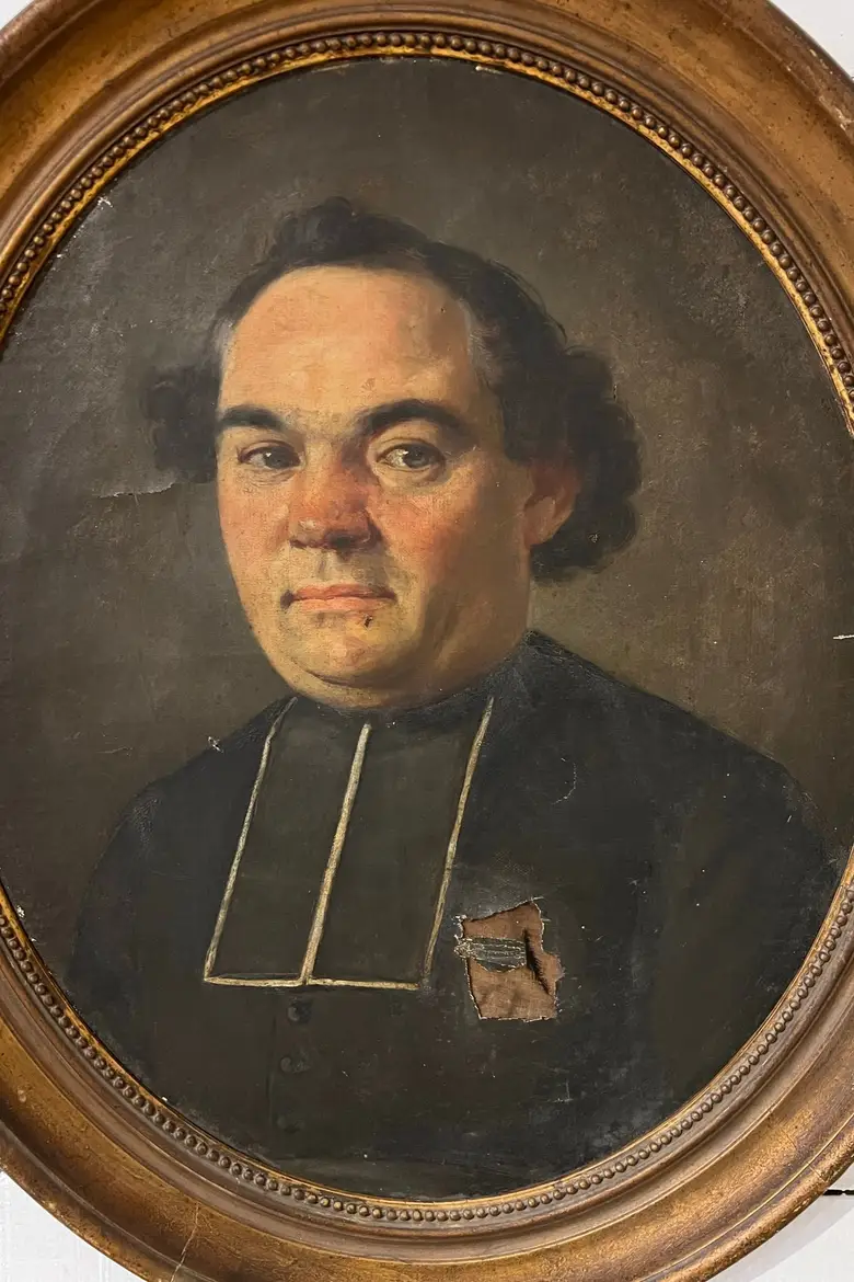 Ancien portrait de prêtre 19ème Huile sur toile