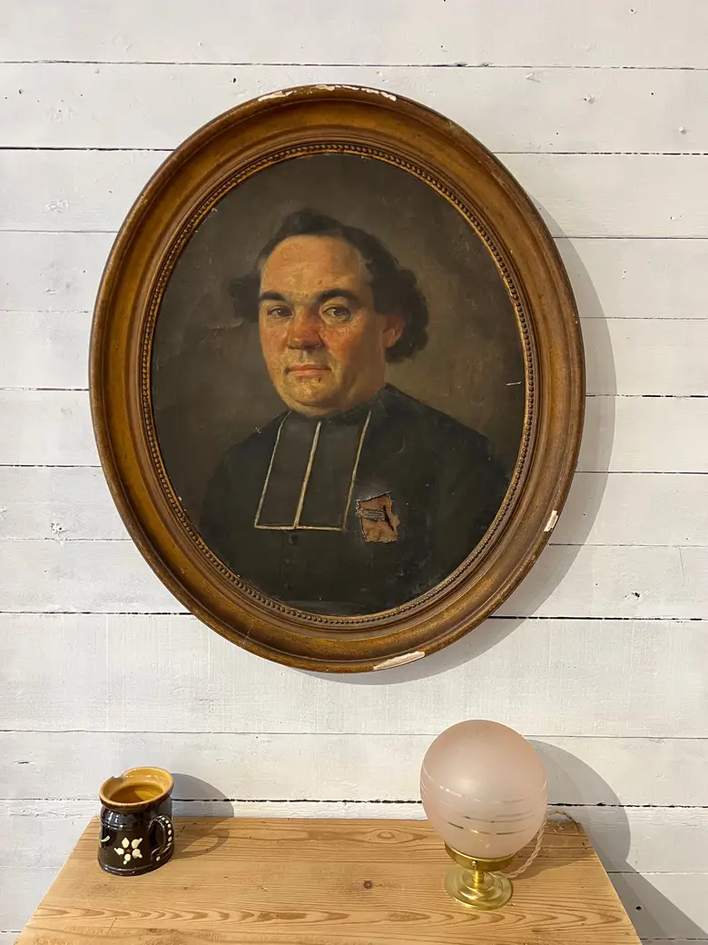 Ancien portrait de prêtre 19ème Huile sur toile