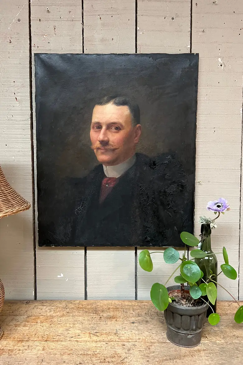 Ancien portrait d'homme sur toile 1900