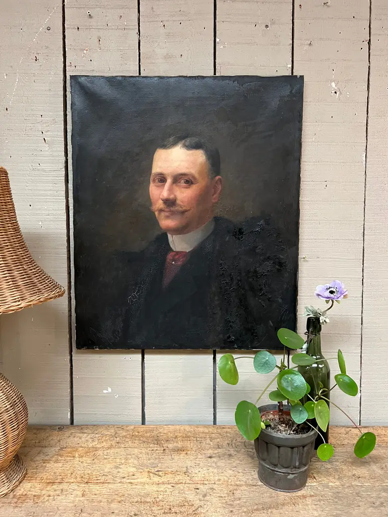 Ancien portrait d'homme sur toile 1900