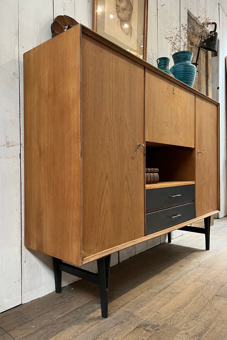Ancien secrétaire en teck 1950 de style Charles Ramos