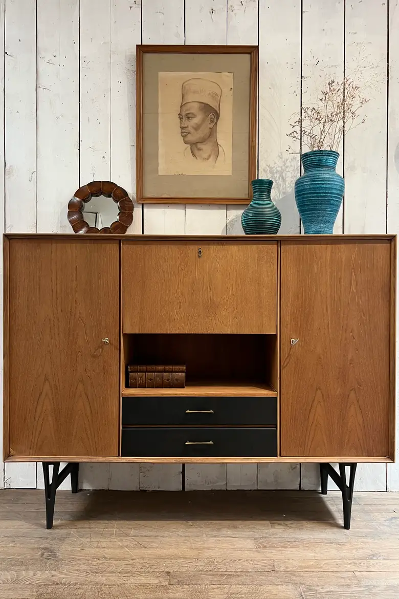 Ancien secrétaire en teck 1950 de style Charles Ramos