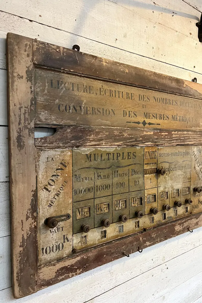 Ancien tableau de conversion en bois 19ème