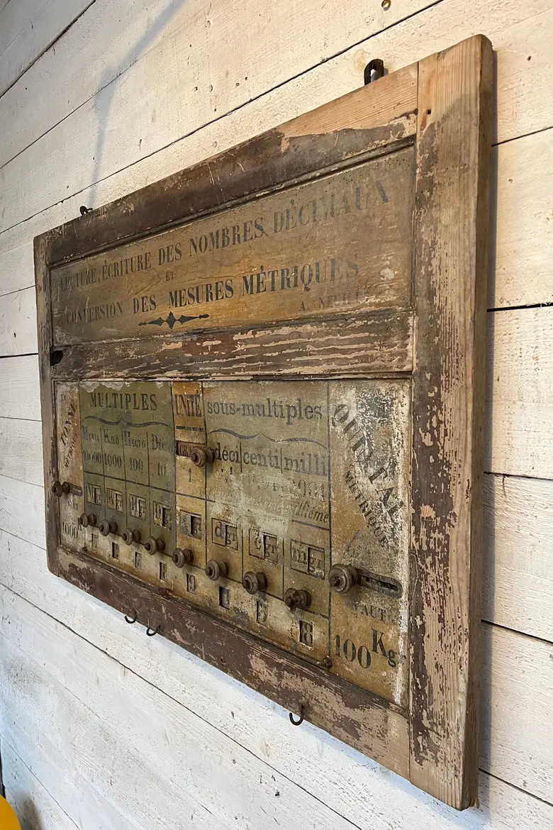 Ancien tableau de conversion en bois 19ème