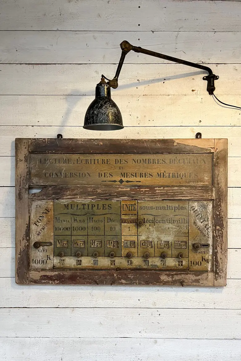Ancien tableau de conversion en bois 19ème
