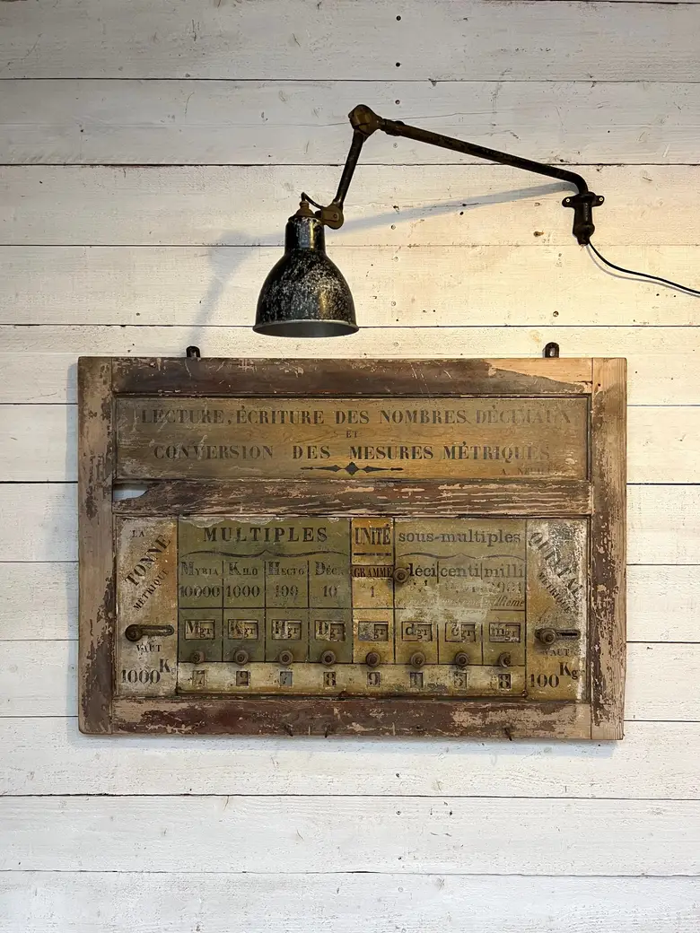 Ancien tableau de conversion en bois 19ème