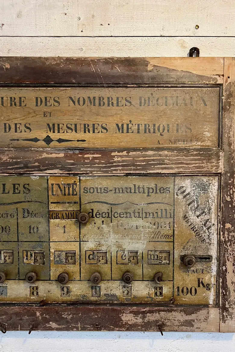 Ancien tableau de conversion en bois 19ème