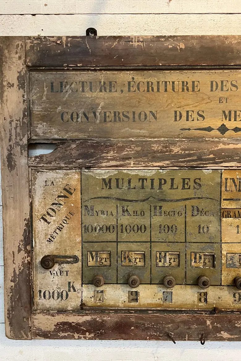 Ancien tableau de conversion en bois 19ème