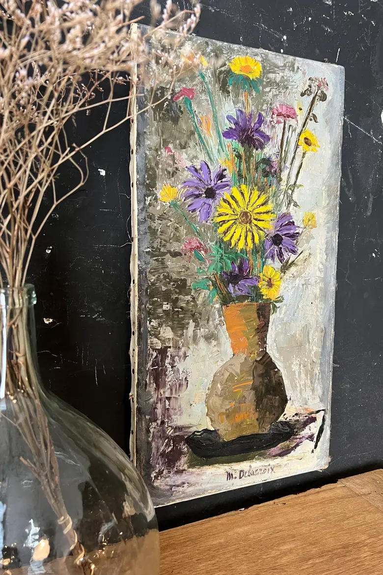 Ancien tableau de fleurs 1960