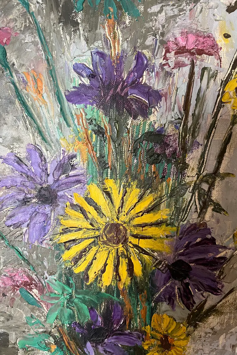 Ancien tableau de fleurs 1960