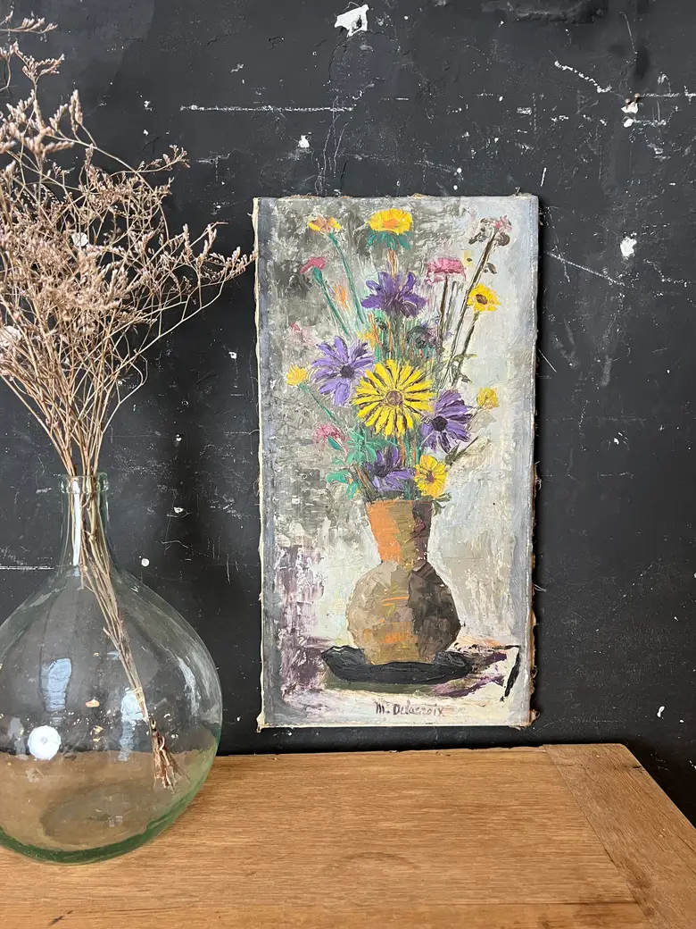 Ancien tableau de fleurs 1960