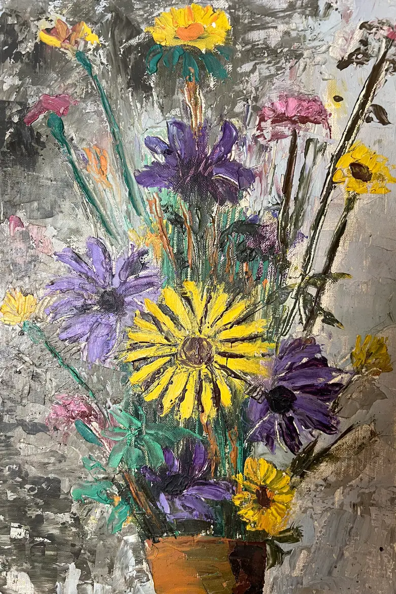 Ancien tableau de fleurs 1960