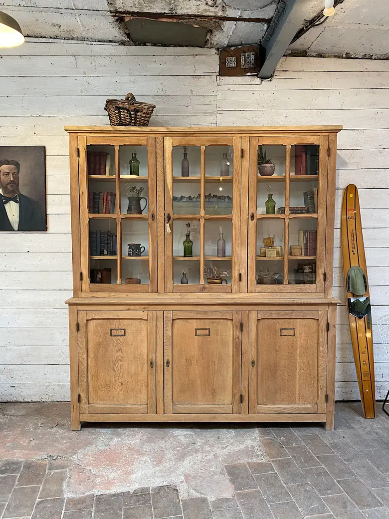 Ancien vaisselier vitré en chêne Début XXème