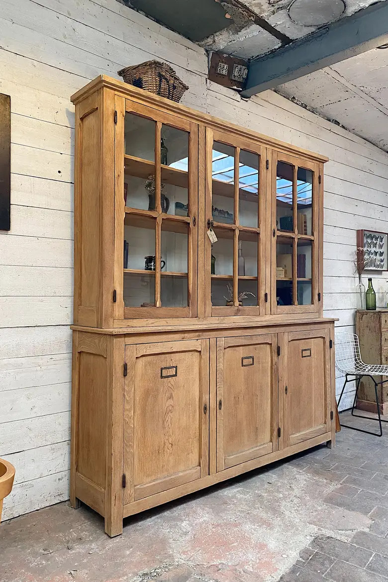 Ancien vaisselier vitré en chêne Début XXème