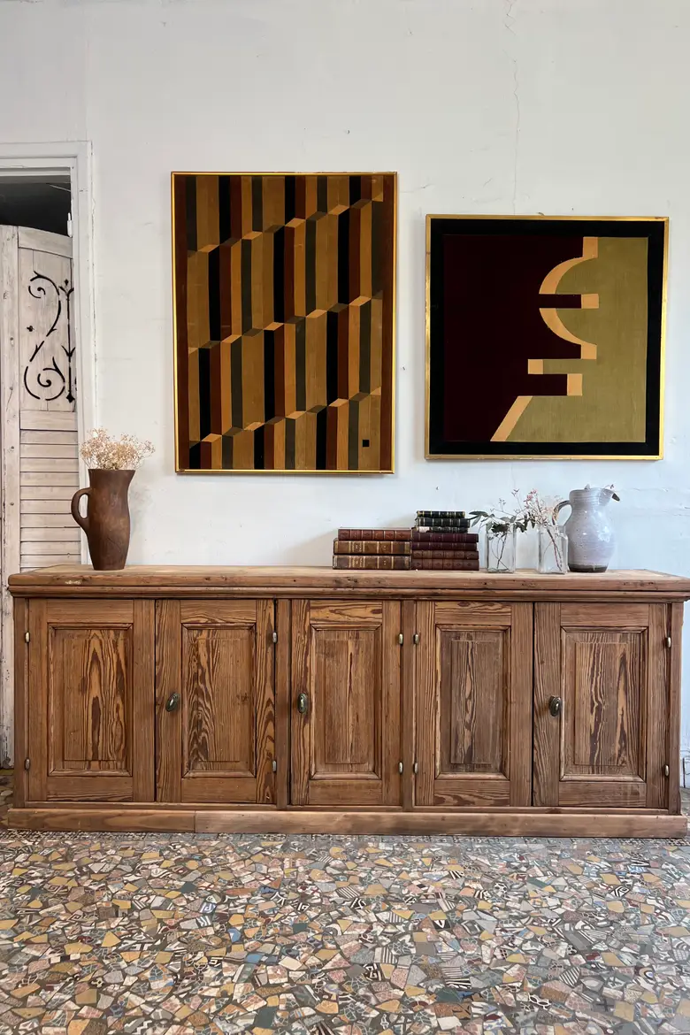 Ancienne enfilade d’atelier en sapin – 5 portes