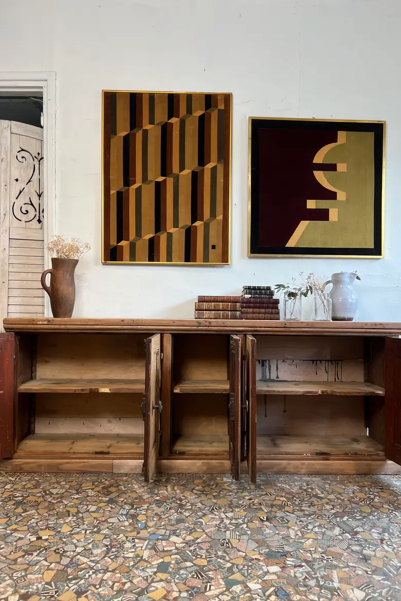 Ancienne enfilade d’atelier en sapin – 5 portes