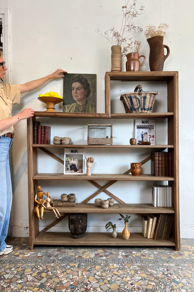 Ancienne étagère d’atelier en chêne – Début XXe