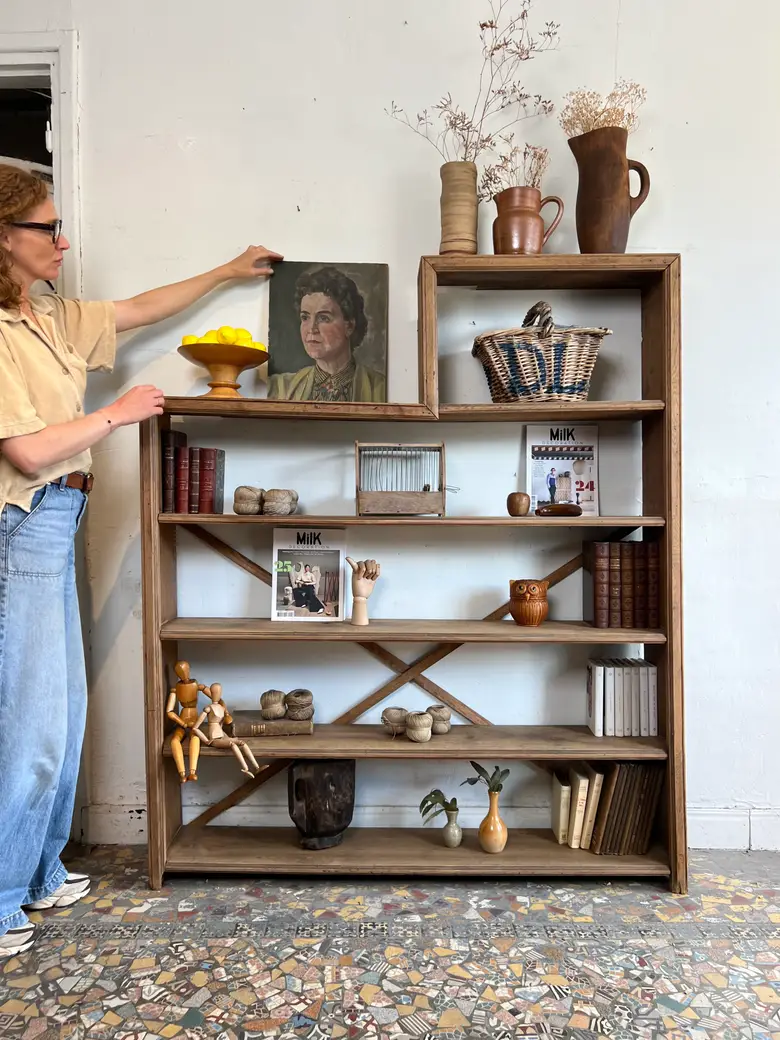 Ancienne étagère d’atelier en chêne – Début XXe