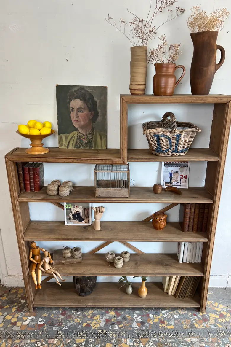Ancienne étagère d’atelier en chêne – Début XXe