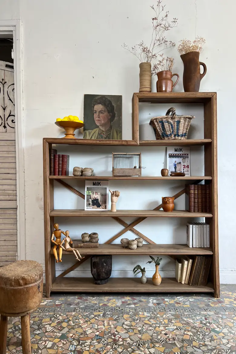 Ancienne étagère d’atelier en chêne – Début XXe