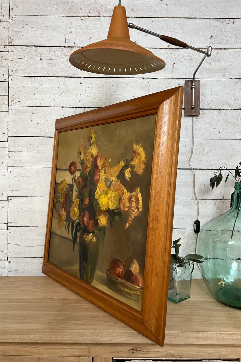 Ancienne peinture des années 1920 – Bouquet de dahlias