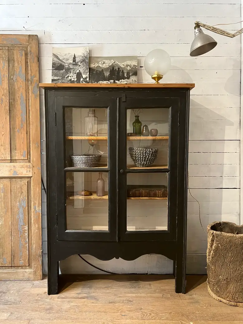 Ancienne petite vitrine en sapin Début XXème