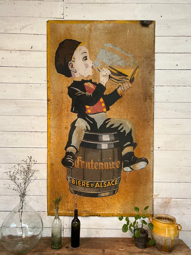 Ancienne plaque publicitaire de bière alsacienne début 20e