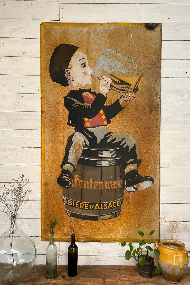 Ancienne plaque publicitaire de bière alsacienne début 20e