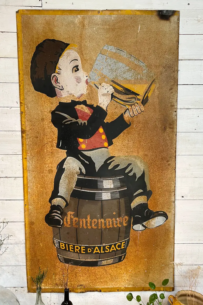 Ancienne plaque publicitaire de bière alsacienne début 20e