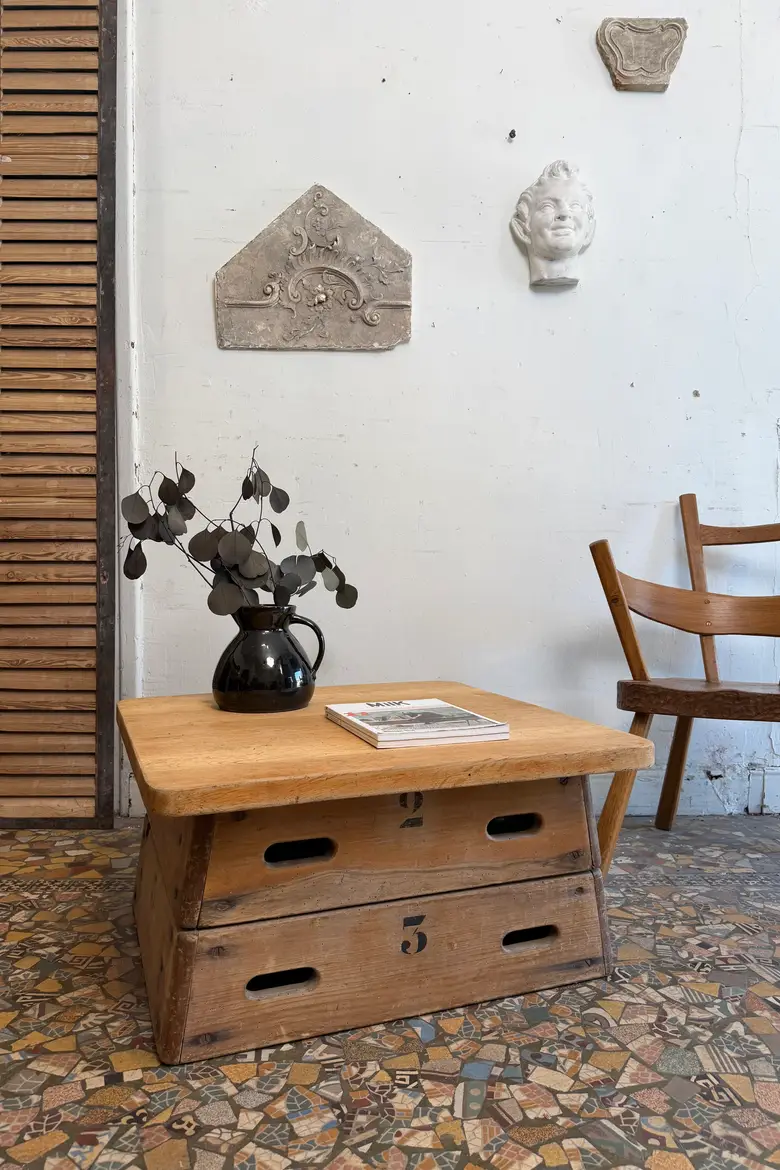 Ancienne table basse en chêne et pin