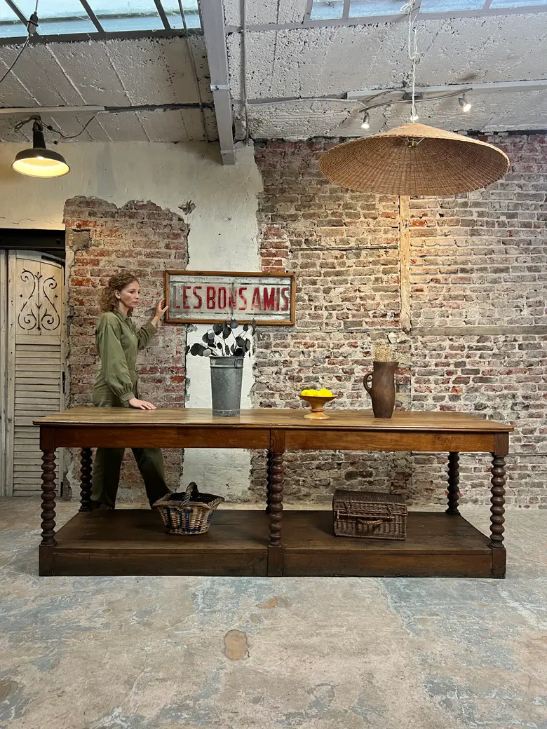 Ancienne table de drapier en chêne - époque Louis-Philippe