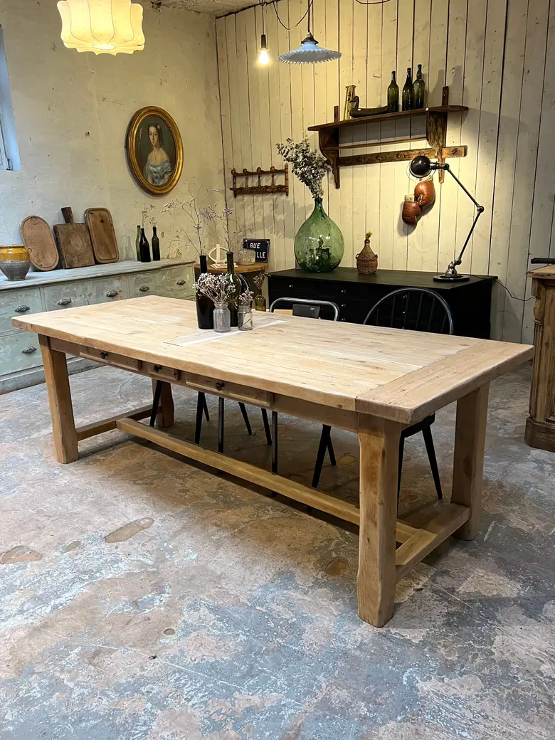 Ancienne table de ferme en chêne Années 60