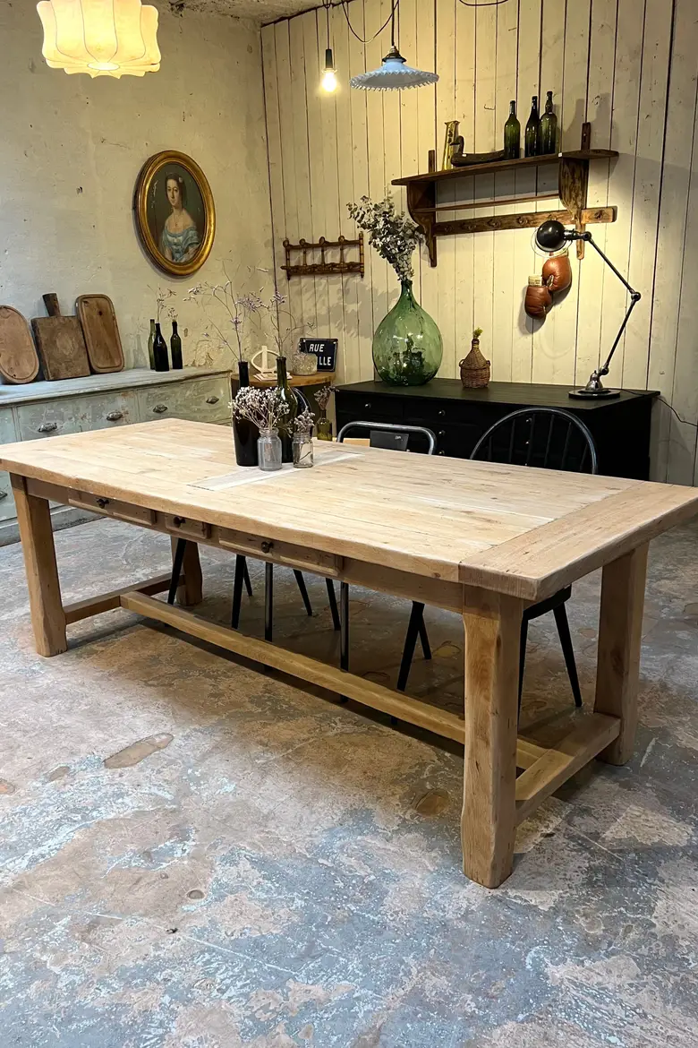 Ancienne table de ferme en chêne Années 60