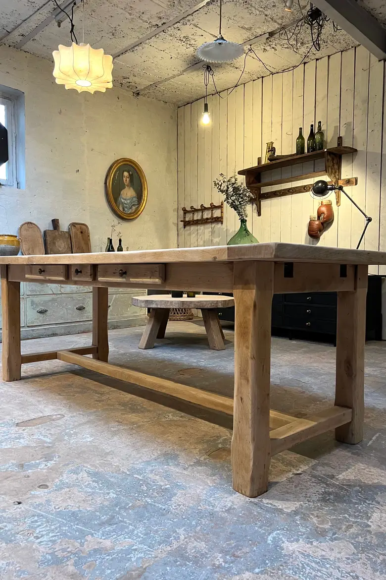Ancienne table de ferme en chêne Années 60