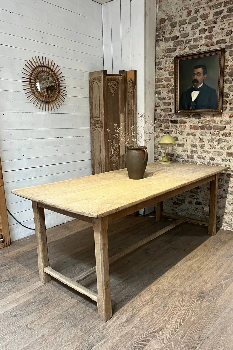 Ancienne table de ferme en chêne brut Début XXème