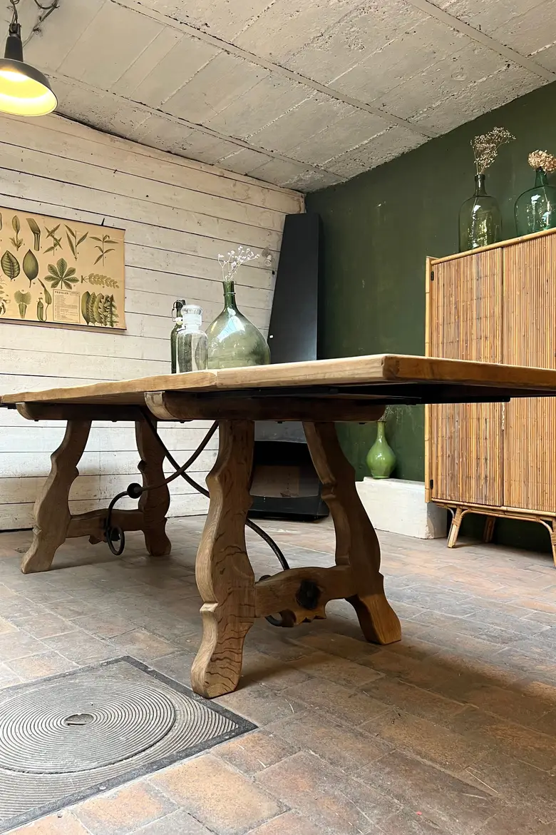 Ancienne table de réfectoire à rallonges d’origine Espagnole